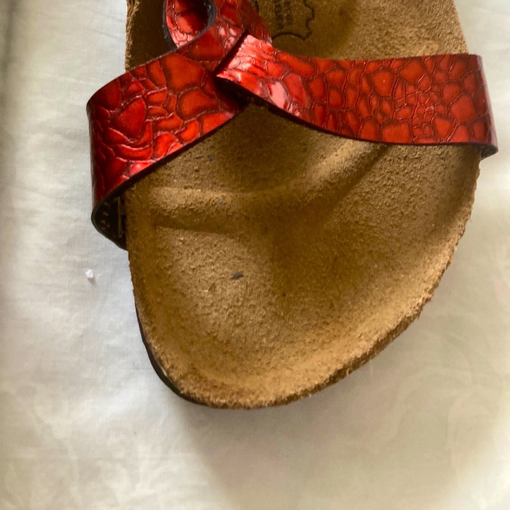 Red Textured Strap Sandals with Knot Detail